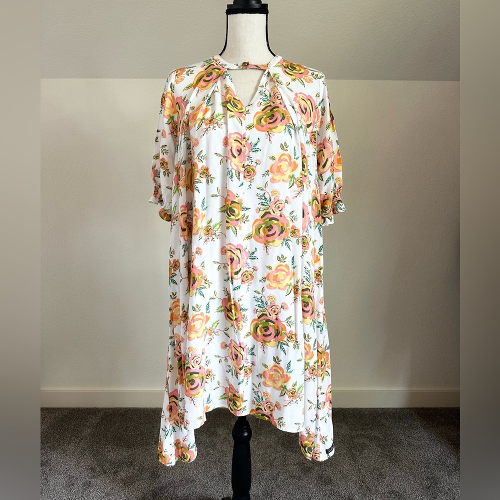 Matilda Jane Sunday Best Rose Floral Print V Neck Cut Out Swing Dress Size S